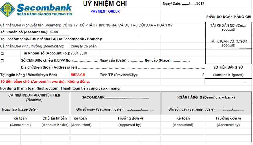 chuyển khoản từ Sacombank sang Vietcombank