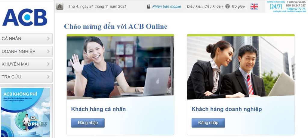 đăng khý internet banking acb