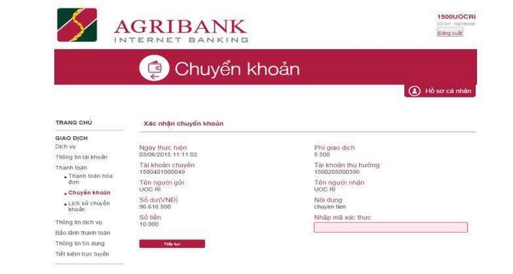 chuyển tiền từ agribank sang vietcombank